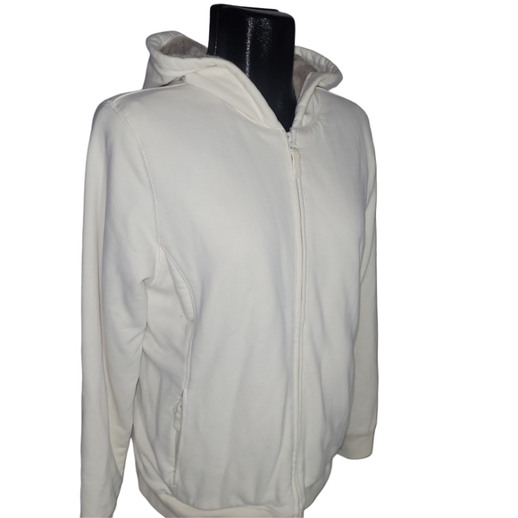 L.L. Bean White Zip-Up Sherpa Fleece Lined Hoodie L - Picture 2 of 7